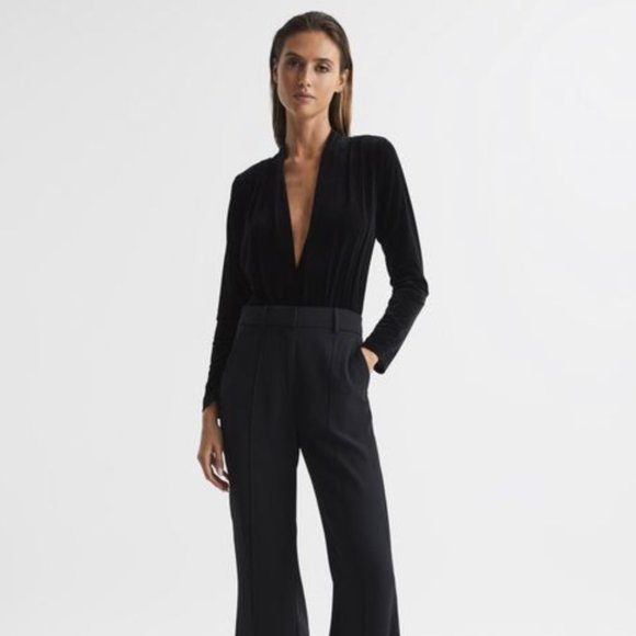 REISS Rosalba Velvet Plunge Bodysuit, Black - Large - Picture 4 of 11